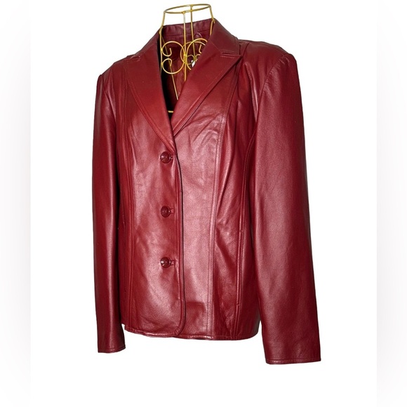 East 5th Genuine Leather 3-Button Jacket with Pockets in Cherrywood, Size Large - Picture 1 of 14